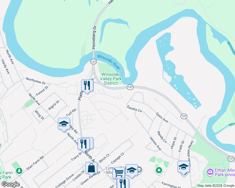 map of restaurants, bars, coffee shops, grocery stores, and more near 82 Valade Park in Burlington