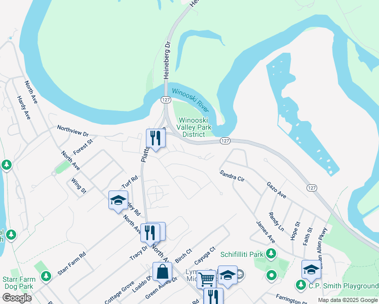 map of restaurants, bars, coffee shops, grocery stores, and more near 66 Valade Park in Burlington