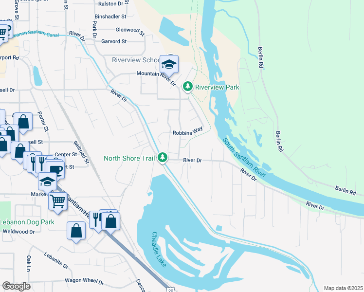 map of restaurants, bars, coffee shops, grocery stores, and more near 2435 Kokanee Way in Lebanon