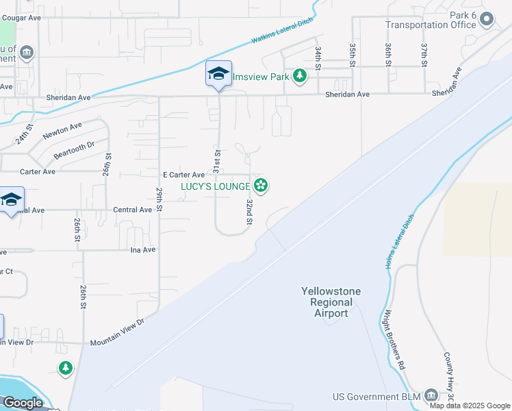 map of restaurants, bars, coffee shops, grocery stores, and more near 1614 32nd Street in Cody