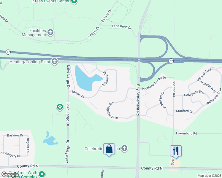 map of restaurants, bars, coffee shops, grocery stores, and more near 1615 Symphony Heights in Green Bay