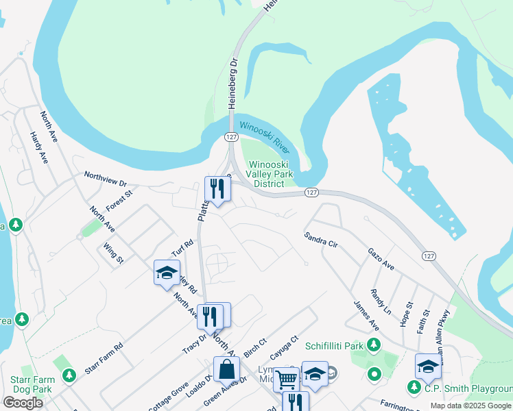 map of restaurants, bars, coffee shops, grocery stores, and more near 66 Valade Park in Burlington