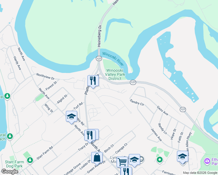 map of restaurants, bars, coffee shops, grocery stores, and more near 82 Valade Park in Burlington
