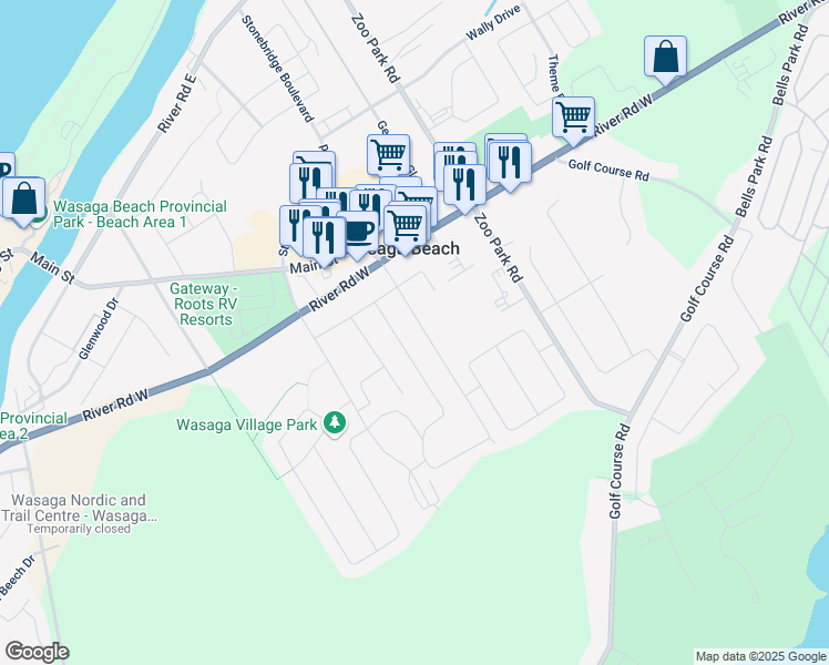 map of restaurants, bars, coffee shops, grocery stores, and more near in Wasaga Beach
