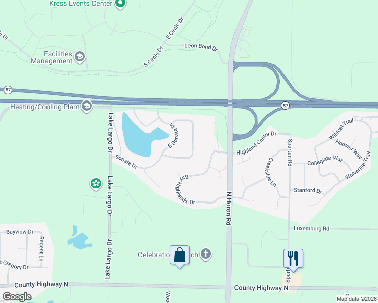 map of restaurants, bars, coffee shops, grocery stores, and more near 1615 Symphony Heights in Green Bay