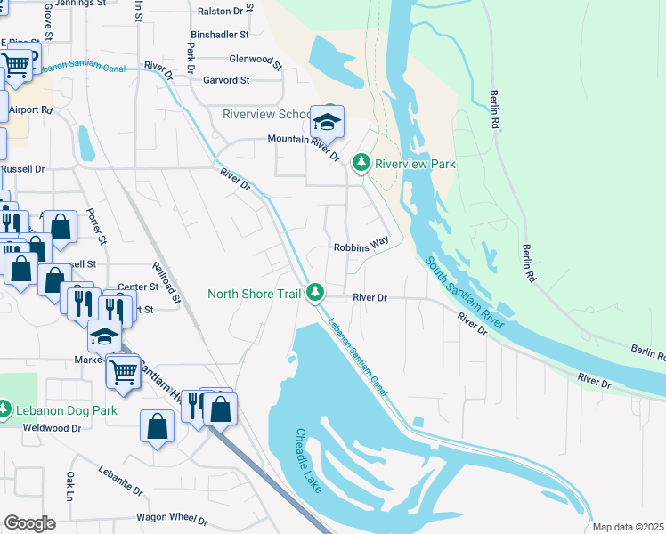 map of restaurants, bars, coffee shops, grocery stores, and more near 2435 Kokanee Way in Lebanon