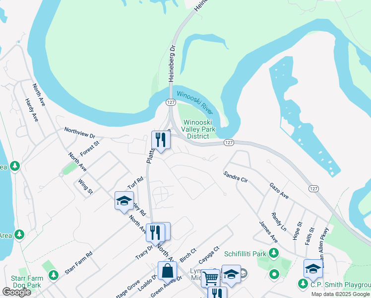 map of restaurants, bars, coffee shops, grocery stores, and more near 66 Valade Park in Burlington