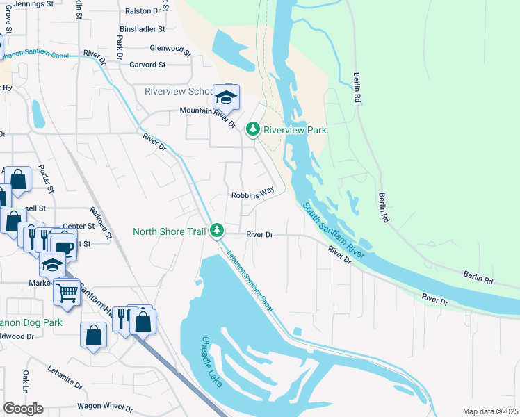 map of restaurants, bars, coffee shops, grocery stores, and more near 37707 River Drive in Lebanon
