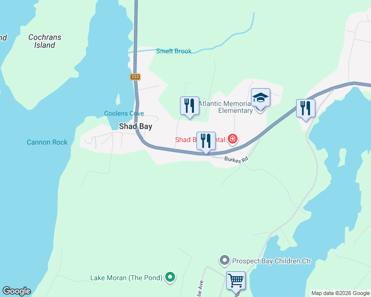 map of restaurants, bars, coffee shops, grocery stores, and more near 3739 Nova Scotia 333 in Shad Bay