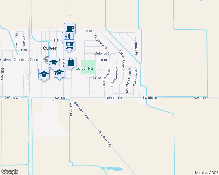 map of restaurants, bars, coffee shops, grocery stores, and more near 731 East Viewpoint Drive in Culver
