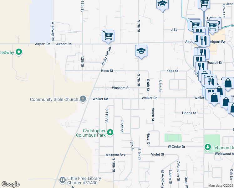 map of restaurants, bars, coffee shops, grocery stores, and more near 961 Walker Road in Lebanon