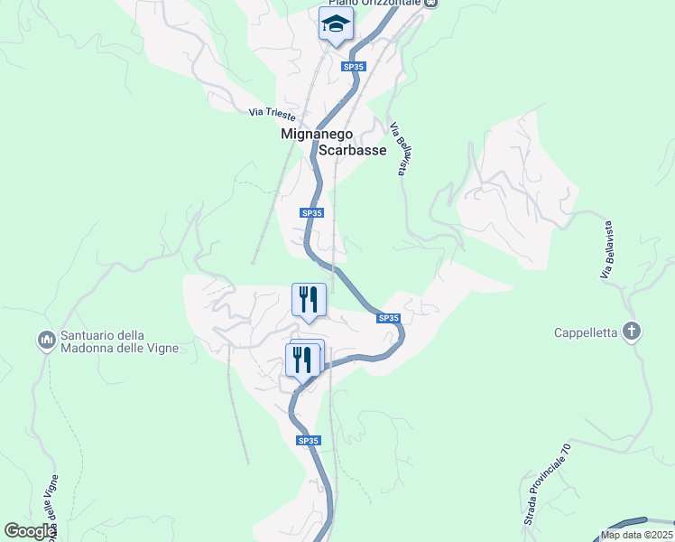 map of restaurants, bars, coffee shops, grocery stores, and more near Strada Statale 35 dei Giovi in Mignanego