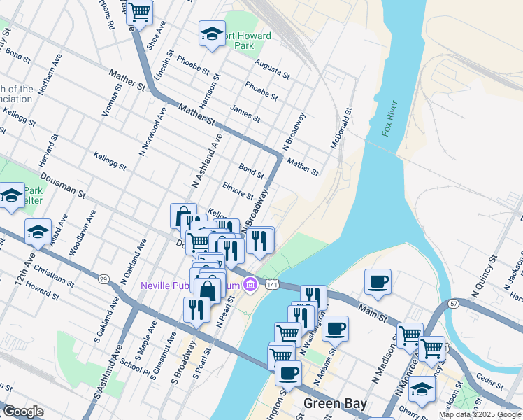 map of restaurants, bars, coffee shops, grocery stores, and more near 419 U.S. 141 in Green Bay