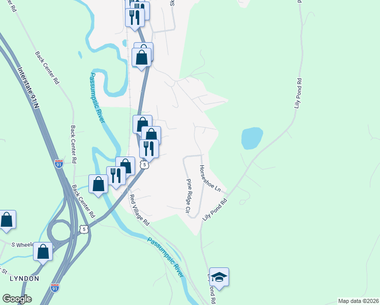 map of restaurants, bars, coffee shops, grocery stores, and more near 487 Pine Ridge Circle in Lyndon