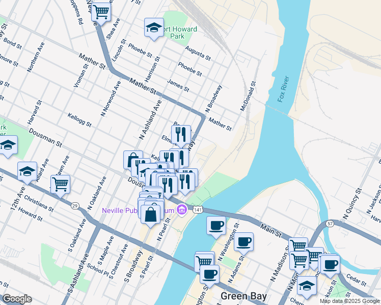map of restaurants, bars, coffee shops, grocery stores, and more near 419 U.S. 141 in Green Bay