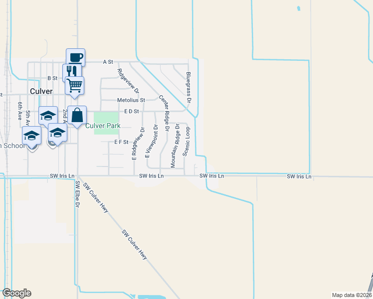 map of restaurants, bars, coffee shops, grocery stores, and more near 716 Scenic Loop in Culver
