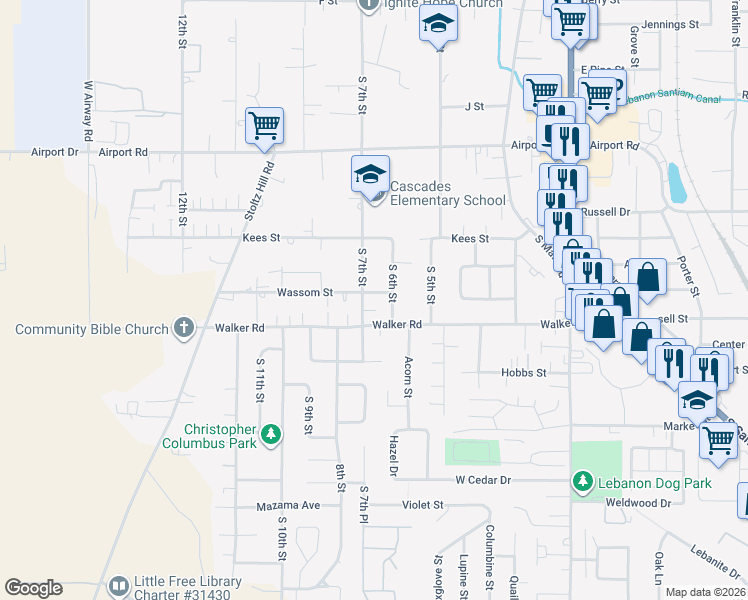 map of restaurants, bars, coffee shops, grocery stores, and more near 673 Walker Road in Lebanon
