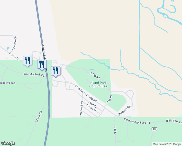 map of restaurants, bars, coffee shops, grocery stores, and more near 4210 2 Top Rd in Island Park