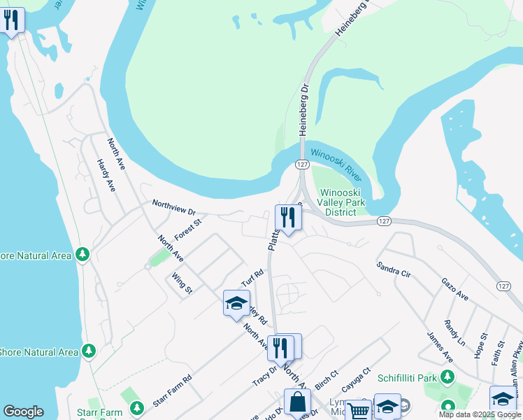 map of restaurants, bars, coffee shops, grocery stores, and more near 300 Plattsburg Avenue in Burlington