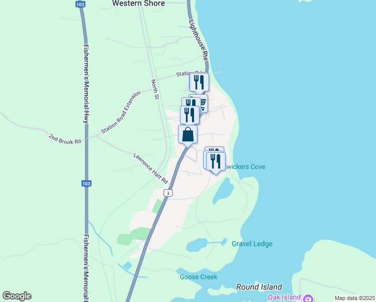 map of restaurants, bars, coffee shops, grocery stores, and more near in Western Shore