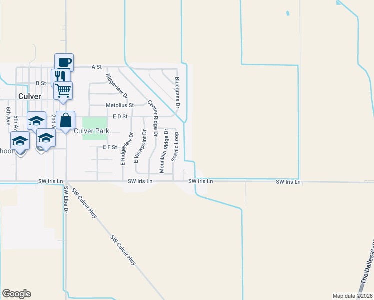 map of restaurants, bars, coffee shops, grocery stores, and more near 570 Mountain Ridge Drive in Culver