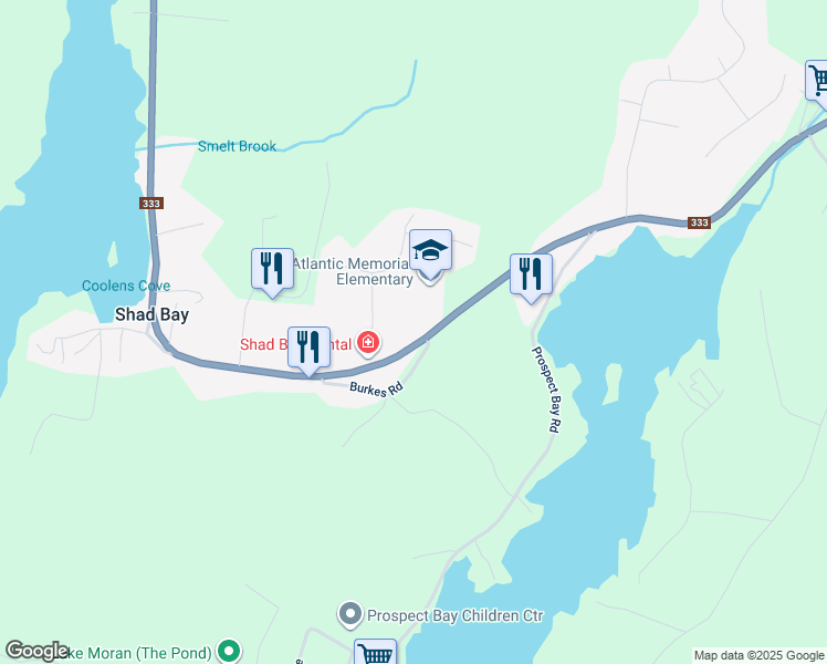map of restaurants, bars, coffee shops, grocery stores, and more near 3629 Prospect Road in Shad Bay