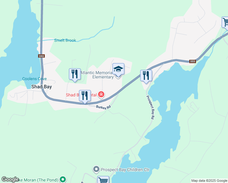map of restaurants, bars, coffee shops, grocery stores, and more near 3629 Prospect Road in Shad Bay