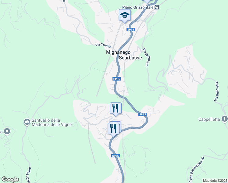 map of restaurants, bars, coffee shops, grocery stores, and more near 31 Via Alcide de Gasperi in Mignanego