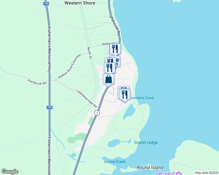 map of restaurants, bars, coffee shops, grocery stores, and more near in Western Shore