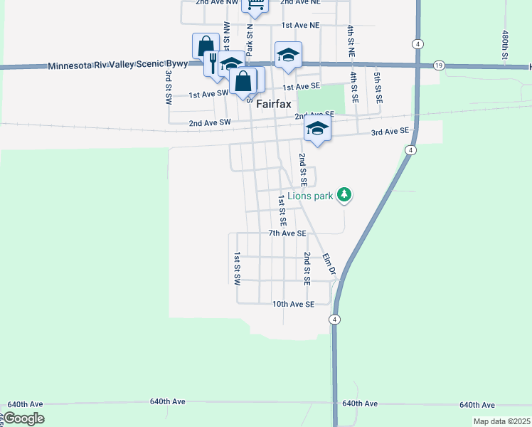 map of restaurants, bars, coffee shops, grocery stores, and more near 507 South Park Street in Fairfax