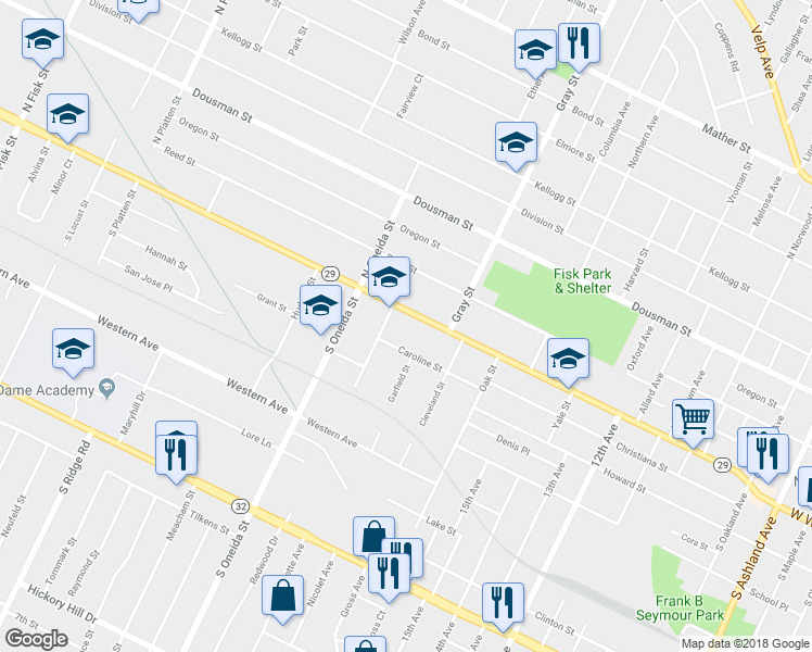 map of restaurants, bars, coffee shops, grocery stores, and more near 105 South Buchanan Street in Green Bay