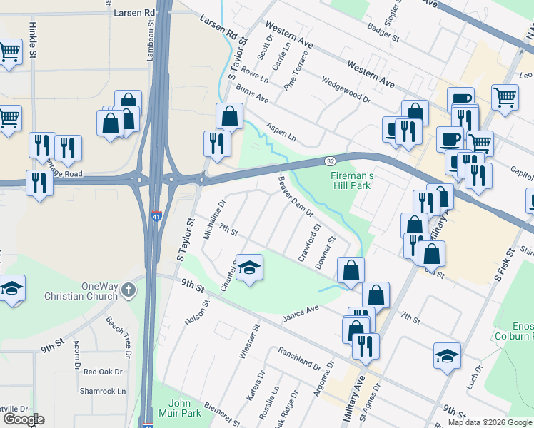 map of restaurants, bars, coffee shops, grocery stores, and more near 1016 Chantel Street in Green Bay
