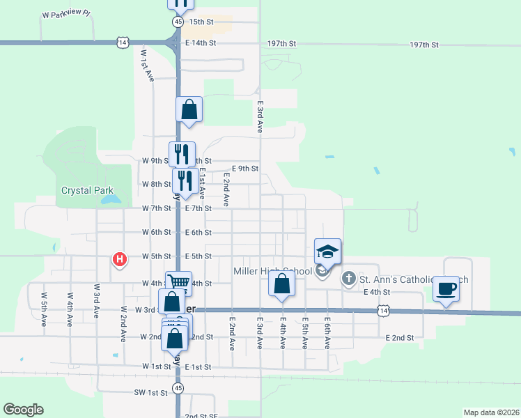 map of restaurants, bars, coffee shops, grocery stores, and more near 700 East 3rd Avenue in Miller