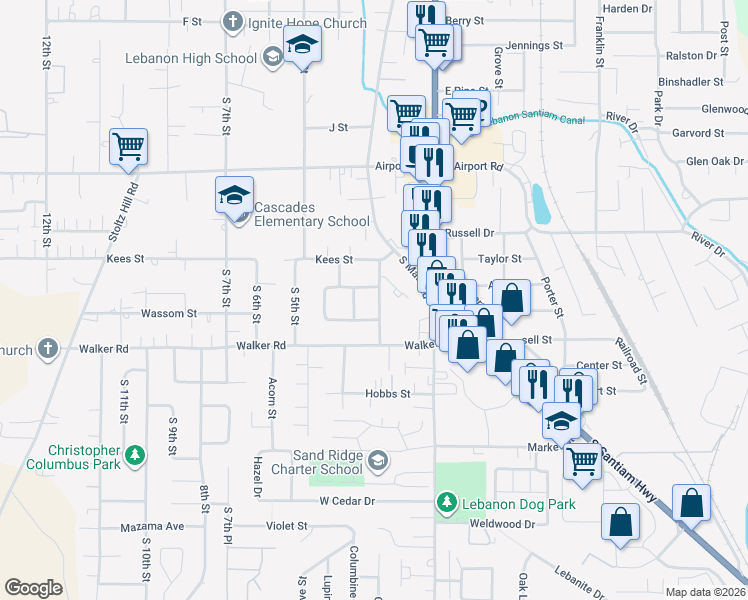map of restaurants, bars, coffee shops, grocery stores, and more near 120 Wendell Street in Lebanon