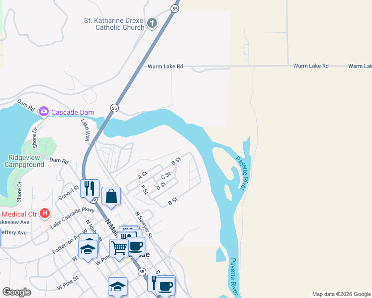 map of restaurants, bars, coffee shops, grocery stores, and more near 514 West 02 Sawyer Street in Cascade