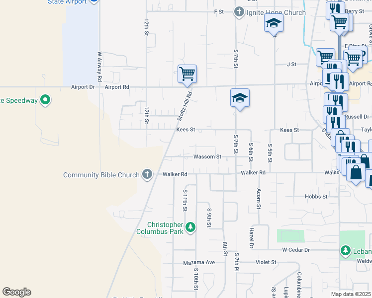 map of restaurants, bars, coffee shops, grocery stores, and more near 979 Wassom Street in Lebanon