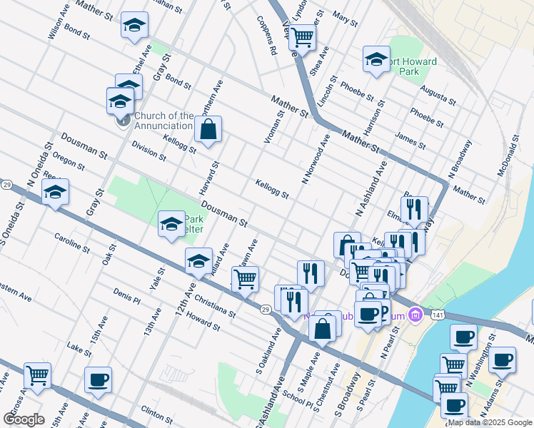 map of restaurants, bars, coffee shops, grocery stores, and more near 871 Division Street in Green Bay