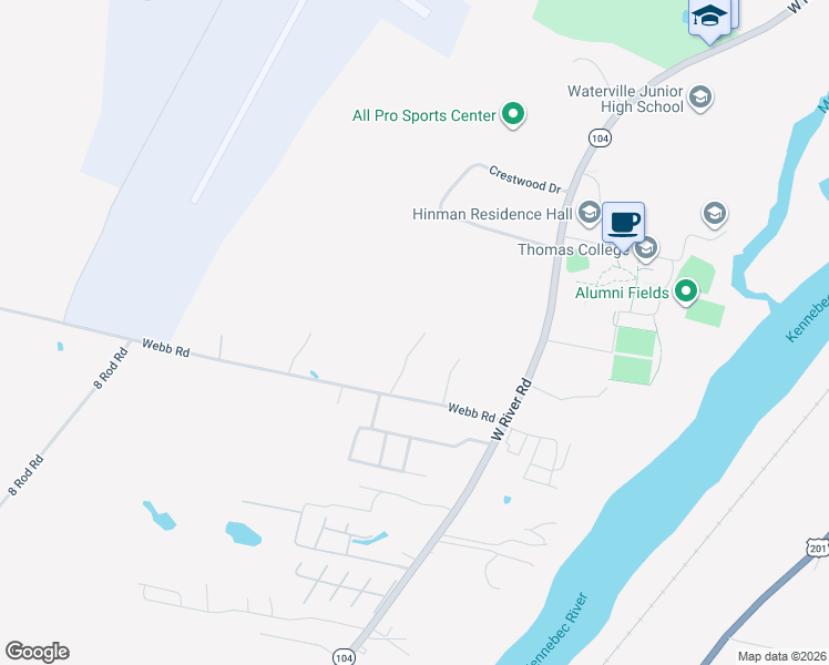 map of restaurants, bars, coffee shops, grocery stores, and more near 29 Webb Road in Waterville