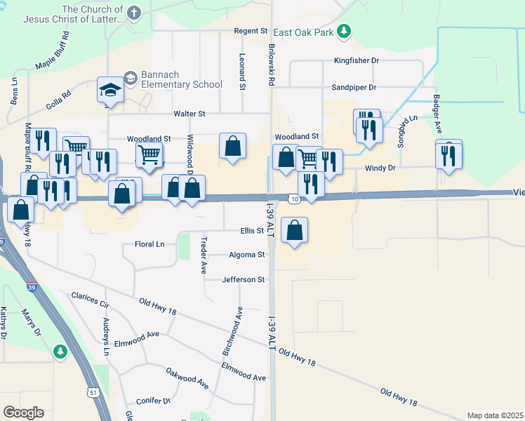 map of restaurants, bars, coffee shops, grocery stores, and more near 5597 U.S. 10 in Stevens Point