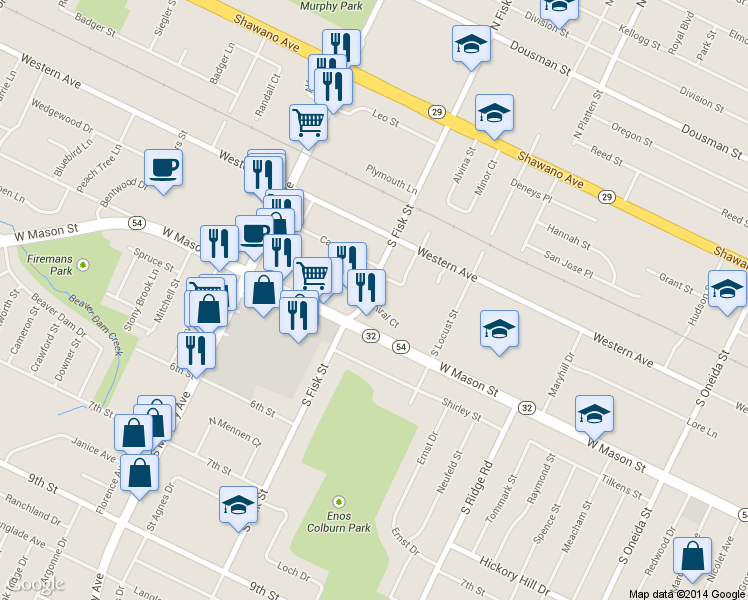 map of restaurants, bars, coffee shops, grocery stores, and more near 1458 Admiral Court in Green Bay