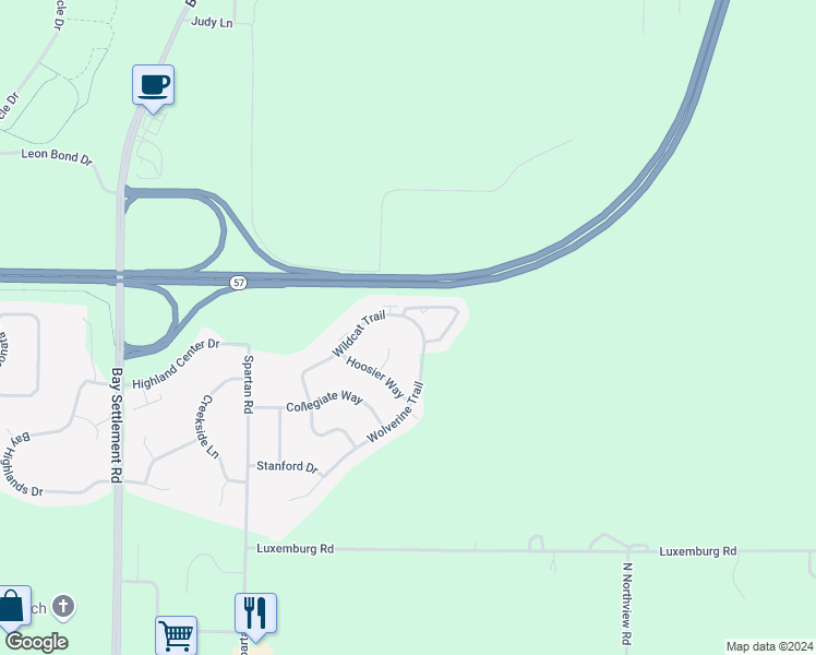 map of restaurants, bars, coffee shops, grocery stores, and more near 3726 Wildcat Trail in New Franken