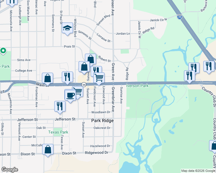 map of restaurants, bars, coffee shops, grocery stores, and more near 41 Park Ridge Drive in Stevens Point