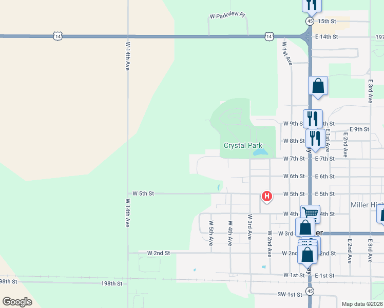 map of restaurants, bars, coffee shops, grocery stores, and more near 633 West 7th Street in Miller