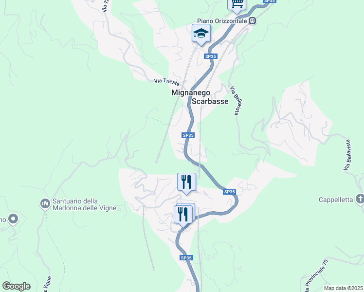 map of restaurants, bars, coffee shops, grocery stores, and more near 31 Via Alcide de Gasperi in Mignanego