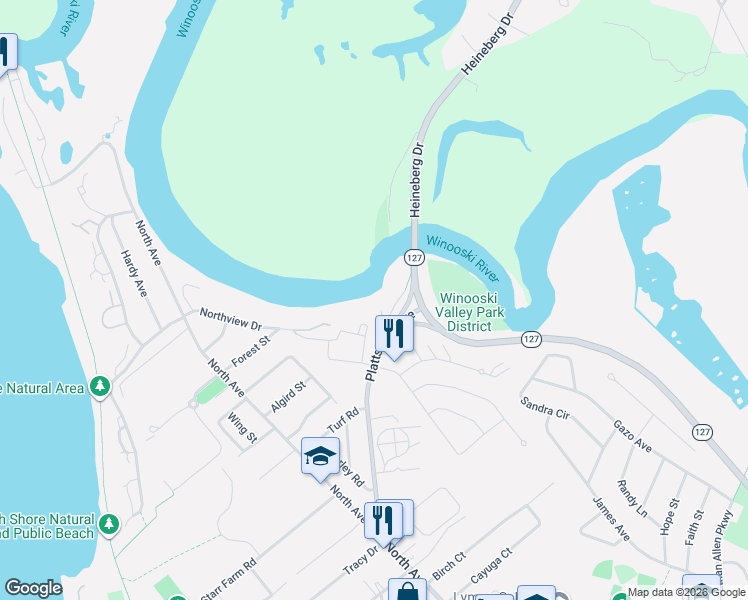 map of restaurants, bars, coffee shops, grocery stores, and more near 282 Plattsburg Ave in Burlington