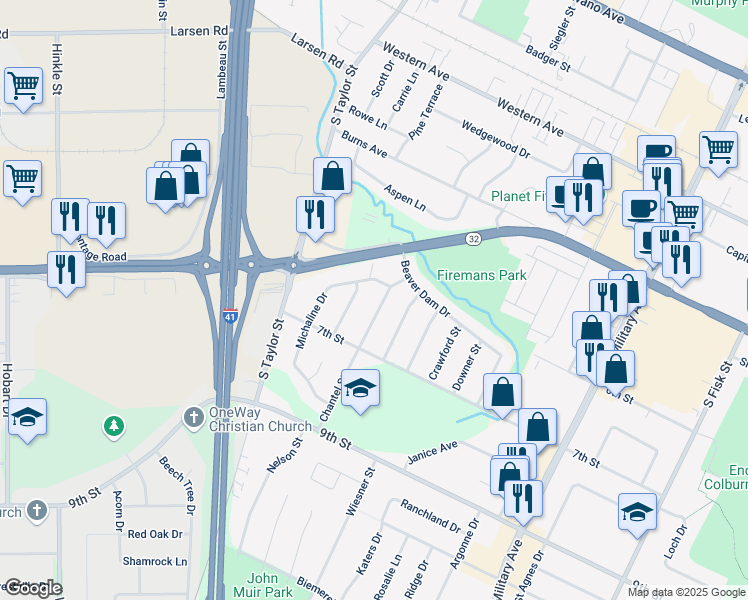 map of restaurants, bars, coffee shops, grocery stores, and more near 1016 Chantel Street in Green Bay