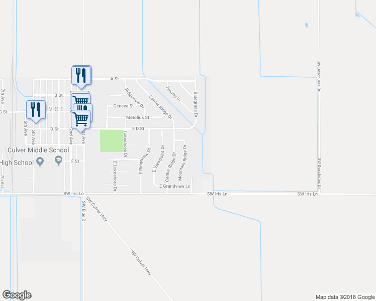 map of restaurants, bars, coffee shops, grocery stores, and more near 570 Mountain Ridge Drive in Culver