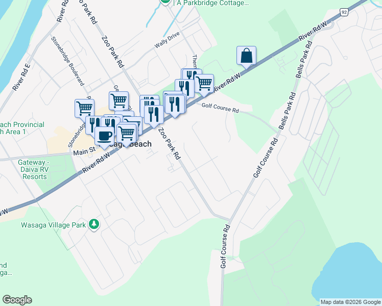 map of restaurants, bars, coffee shops, grocery stores, and more near 13 Christy Drive in Wasaga Beach