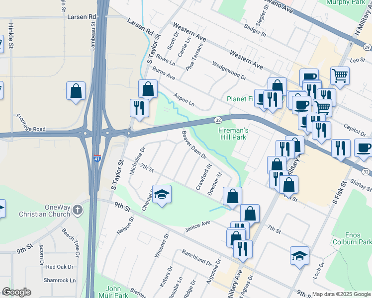 map of restaurants, bars, coffee shops, grocery stores, and more near 1000 Wentworth Street in Green Bay