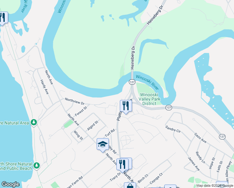 map of restaurants, bars, coffee shops, grocery stores, and more near 282 Plattsburg Avenue in Burlington